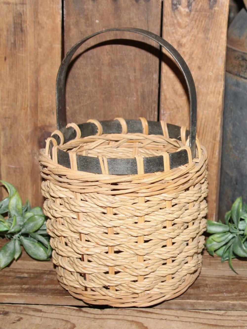 NEW French Country Farmhouse Basket with Rustic Iron Handle